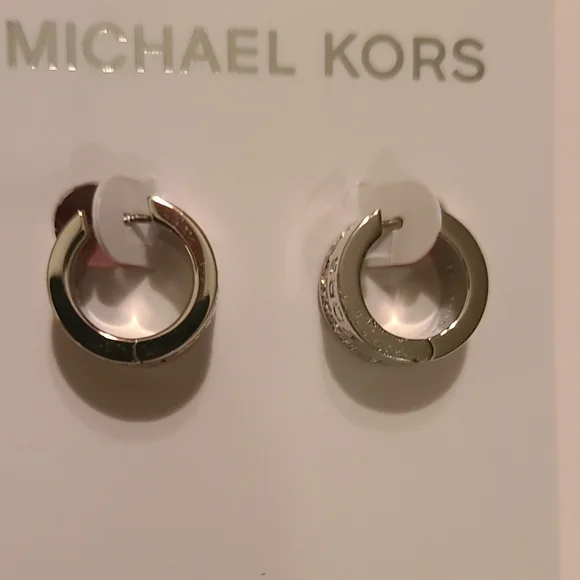 Michael Kors Shiny Silver Hug Hoop Earrings - Picture 1 of 11